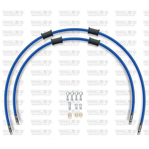 RACE FRONT BRAKE HOSE KIT VENHILL POWERHOSEPLUS HON-4013F-SB (2 HOSES IN KIT) SOLID BLUE HOSES, CHROMED FITTINGS