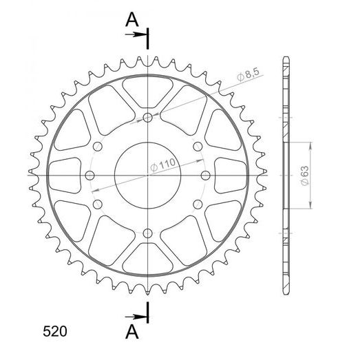 LANČENIK ZADNJI SUPERSPROX RFE-905:43-BLK CRNI 43T, 520