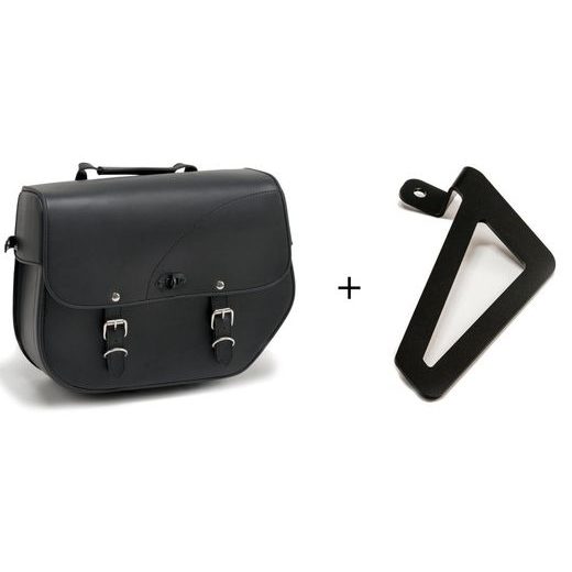 LEATHER SADDLEBAG CUSTOMACCES SANT LOUIS APS012N CRNI LEFT, WITH METAL BASE LEFT SIDE AND LEFT FITTING KIT