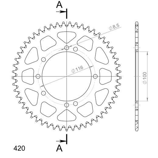 REAR ALU SPROCKET SUPERSPROX RAL-457:53-BLK CRNI 53T, 420