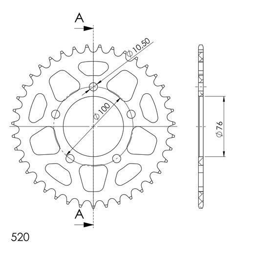 REAR ALU SPROCKET SUPERSPROX RAL-7091:40-BLK CRNI 40T, 520