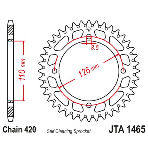 REAR ALU SPROCKET JT JTA 1465-46BLK 46T, 420 CRNI