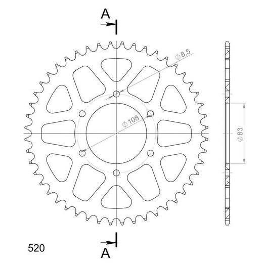 REAR ALU SPROCKET SUPERSPROX RAL-404:48-RED CRVEN 48T, 520