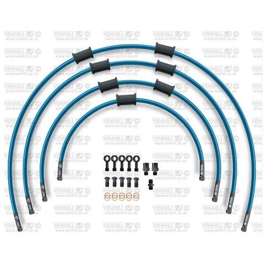 STANDARD FRONT BRAKE HOSE KIT VENHILL POWERHOSEPLUS BMW-11005FB-TB (4 HOSES IN KIT) TRANSLUCENT BLUE HOSES, BLACK FITTINGS