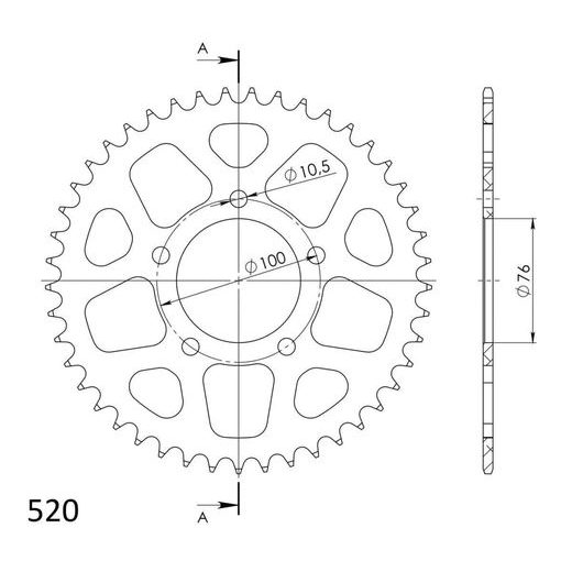 REAR ALU SPROCKET SUPERSPROX RAL-7091:45-GLD ZLATO 45T, 520
