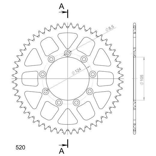 REAR ALU SPROCKET SUPERSPROX RAL-151:52-ORG ORANGE 52T, 520