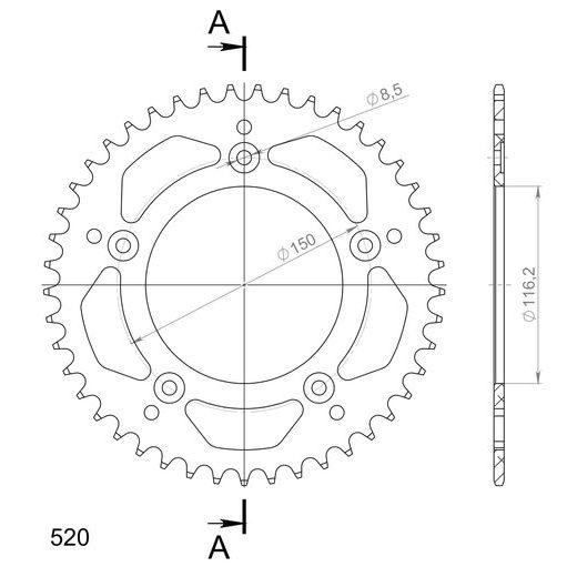REAR ALU SPROCKET SUPERSPROX RAL-28:45-BLK CRNI 45T, 520