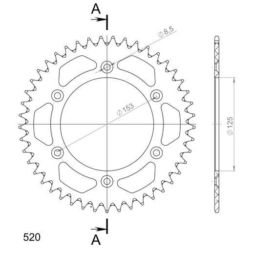 REAR ALU SPROCKET SUPERSPROX RAL-210:45-BLK CRNI 45T, 520