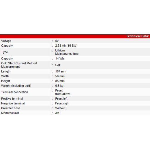 LITHIUM-ION BATTERY JMT YB612-FP