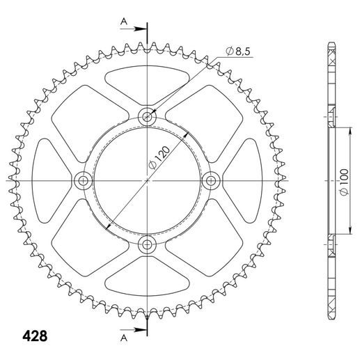 REAR ALU SPROCKET SUPERSPROX RAL-1140:63-BLK CRNI 63T, 428