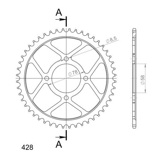 LANČENIK ZADNJI SUPERSPROX RFE-810:48-BLK CRNI 48T, 428