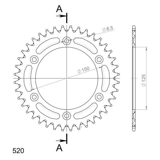 REAR ALU SPROCKET SUPERSPROX RAL-990:40-BLK CRNI 40T, 520