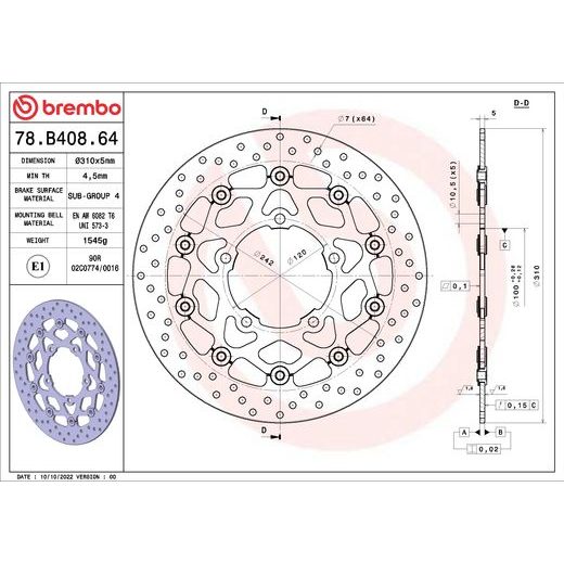 KOČIONA DISK BREMBO 78B40864 FLOATING