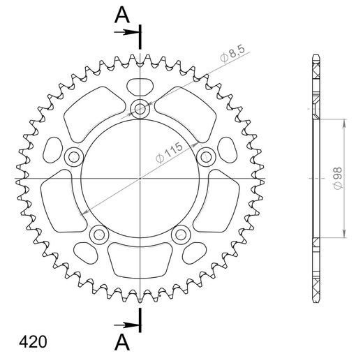 REAR ALU SPROCKET SUPERSPROX RAL-4:49-RED CRVEN 49T, 420