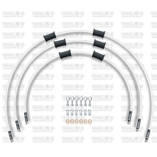 STANDARD FRONT BRAKE HOSE KIT VENHILL POWERHOSEPLUS HON-5002F-WT (3 HOSES IN KIT) WHITE HOSES, CHROMED FITTINGS