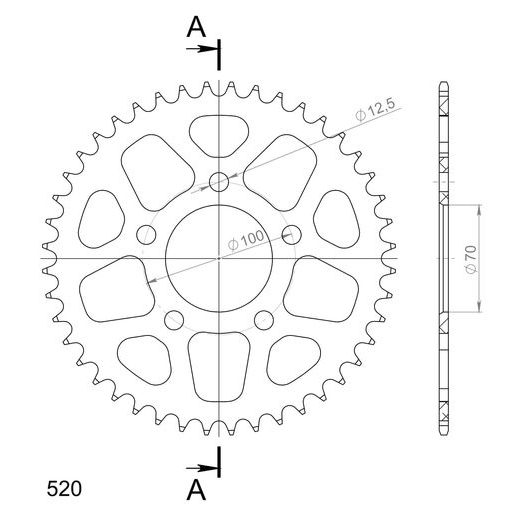 REAR ALU SPROCKET SUPERSPROX RAL-728:44-BLK CRNI 44T, 520