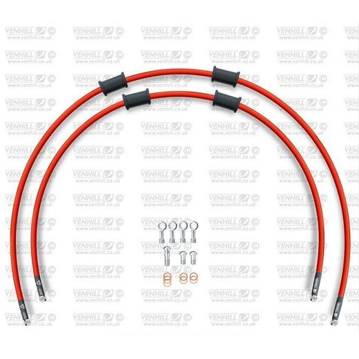 CROSSOVER FRONT BRAKE HOSE KIT VENHILL POWERHOSEPLUS SUZ-11017FS-RD (2 HOSES IN KIT) RED HOSES, STAINLESS STEEL FITTINGS