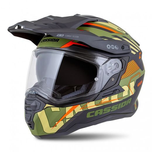 MOTOCROSS HELMET CASSIDA ROAD RUNNER TECHNIX GREEN MATT/ BLACK/ ORANGE/ GREY/ BLACK MATT PEAK XL