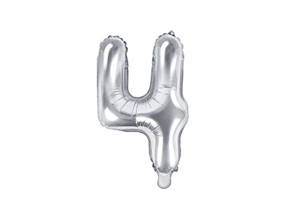 Balón foliový číslice STŘÍBRNÁ 35 cm - 4 (NELZE PLNIT HELIEM) - PartyDeco