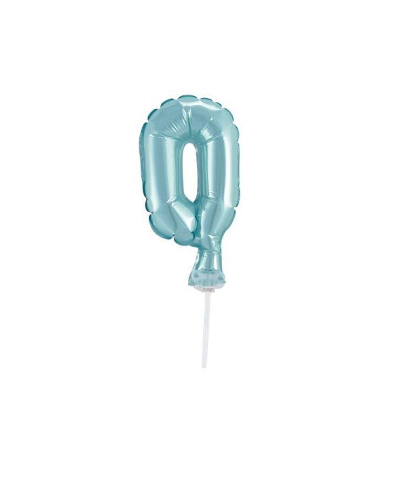 Balón foliový číslice tyrkysová (Tiffany) 12,5 cm - 0 s držákem - BALONČ
