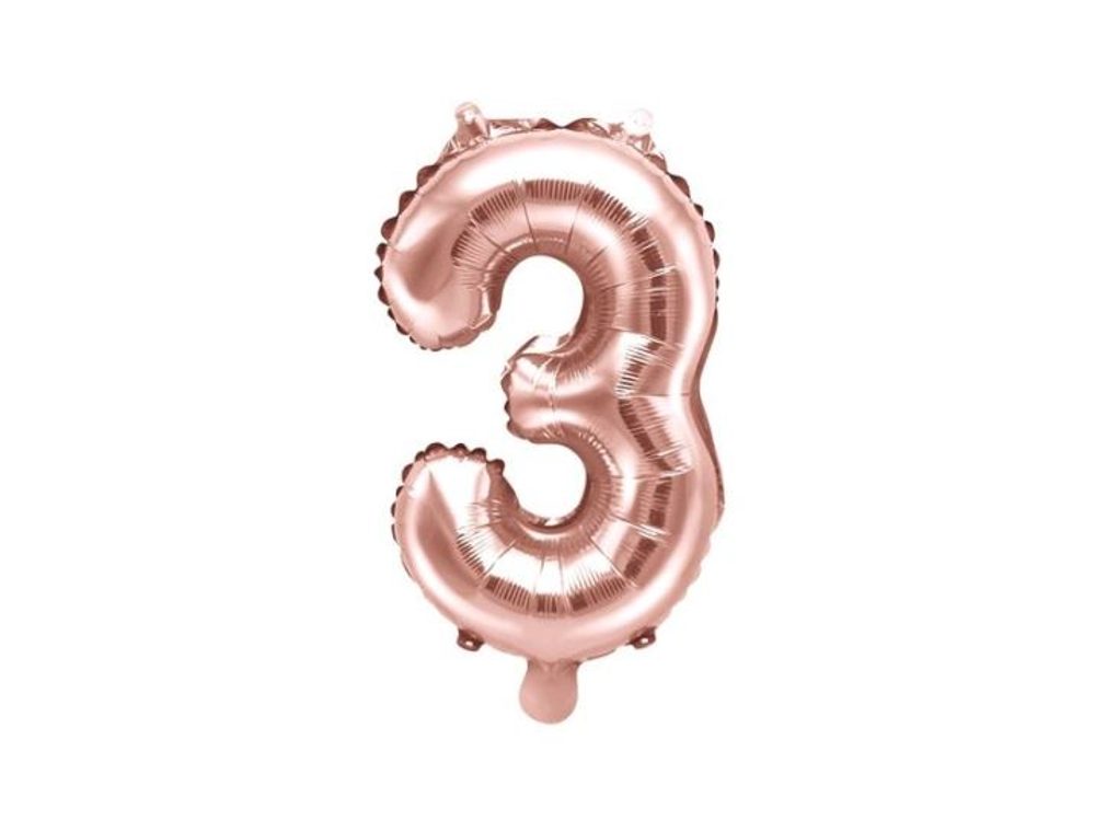 Balón foliový číslice růžovozlatá - Rose Gold 35 cm - 3 (NELZE PLNIT HELIEM) - PartyDeco