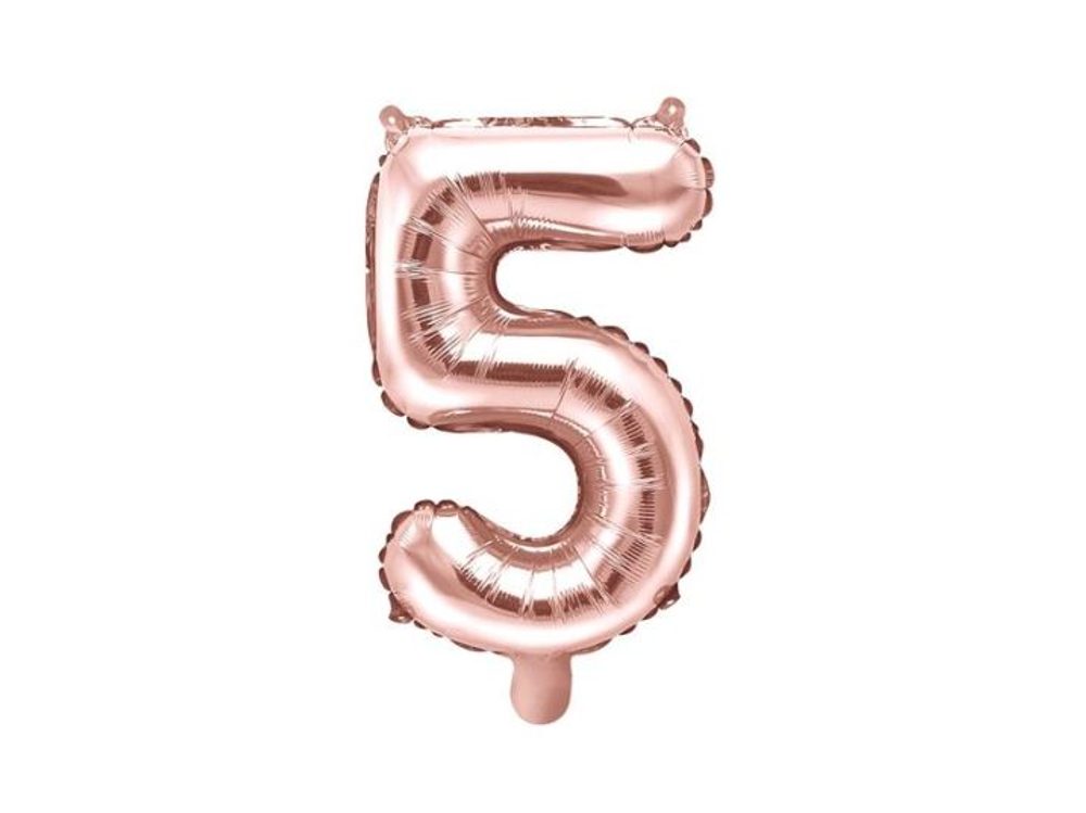 Balón foliový číslice růžovozlatá - Rose Gold 35 cm - 5 (NELZE PLNIT HELIEM) - PartyDeco