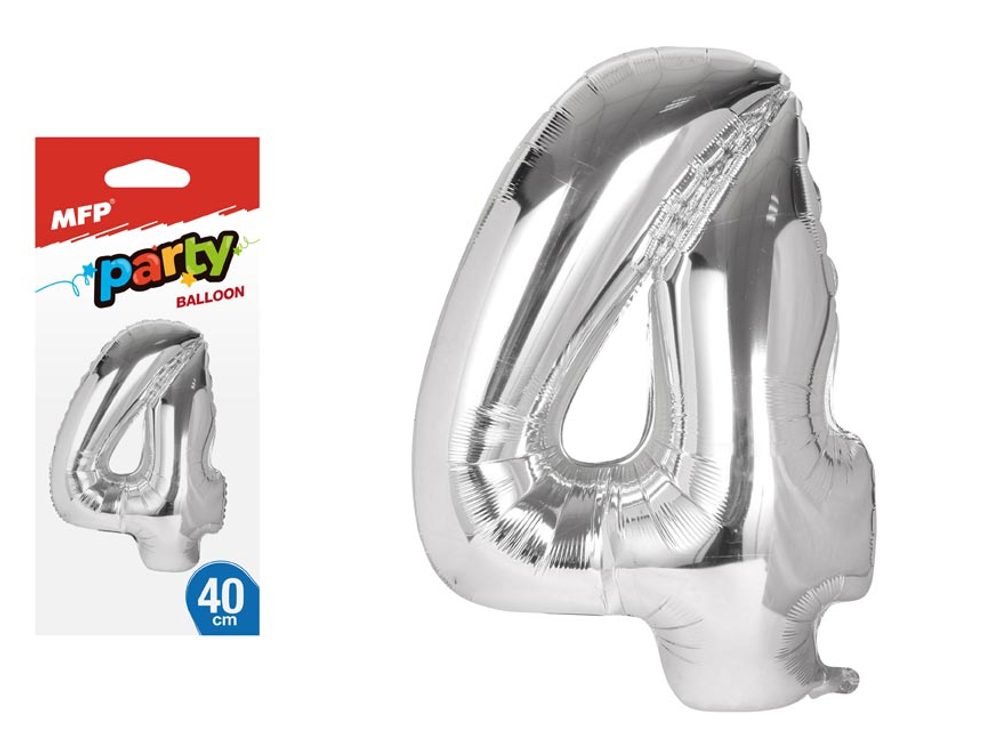 balónek č. 4 nafukovací fóliový 40 cm - stříbrný 8000137 - MFP Paper s.r.o.