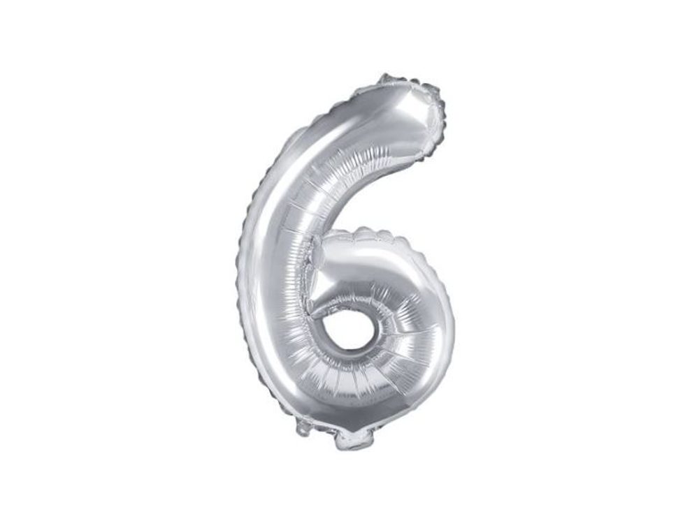 Balón foliový číslice STŘÍBRNÉ 35 cm - 6 (NELZE PLNIT HELIEM) - PartyDeco