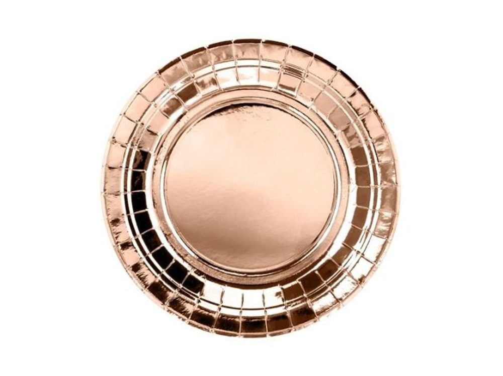 Papírové talíře, růžovo zlaté - rose gold, 18 cm - PartyDeco