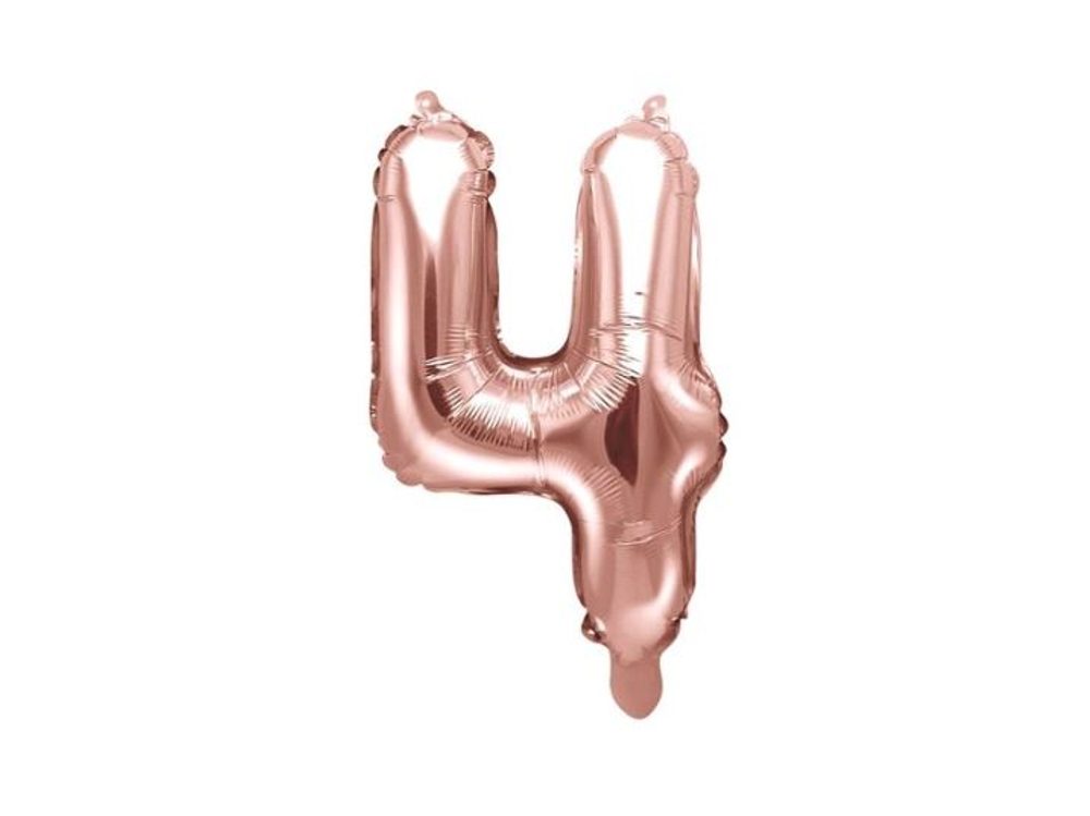Balón foliový číslice růžovozlatá - Rose Gold 35 cm - 4 (NELZE PLNIT HELIEM) - PartyDeco