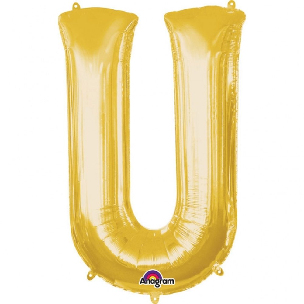 Písmena U zlaté foliové balónky 33 cm x 20 cm -