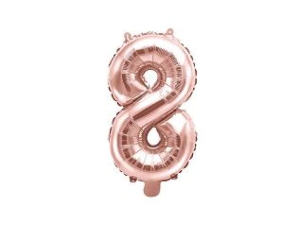 Balón foliový číslice růžovozlatá - Rose Gold 35 cm - 8 (NELZE PLNIT HELIEM) - PartyDeco