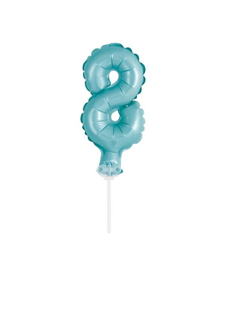 Balón foliový číslice tyrkysová (Tiffany) 12,5 cm - 8 s držákem - BALONČ