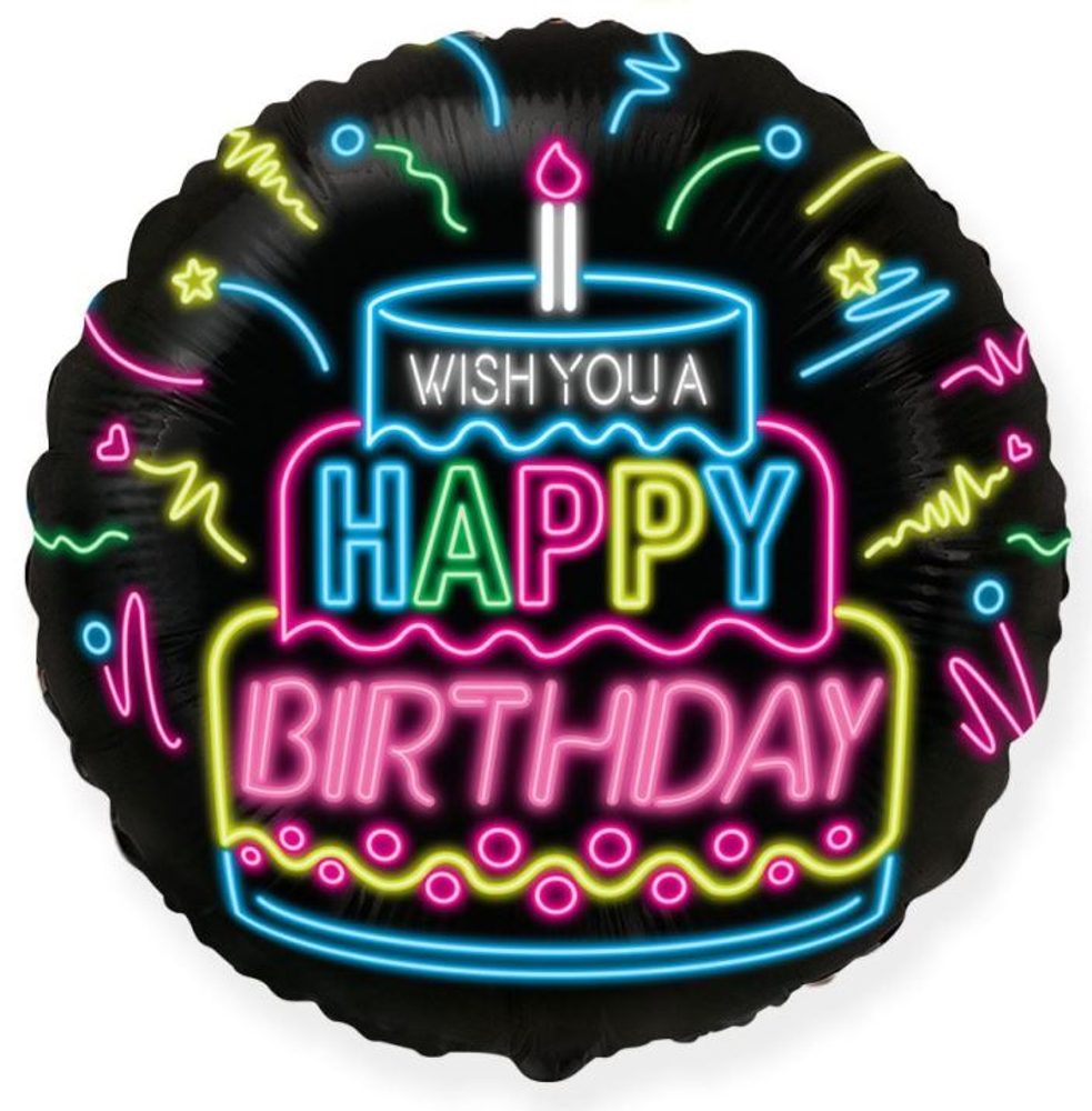 Balón foliový happy birthday černý 45 cm - FLEXMETAL