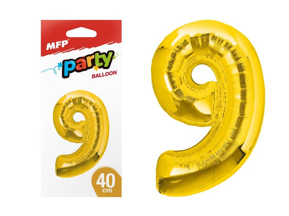 balónek č. 9 nafukovací fóliový 40 cm - zlatý 8000182 - MFP Paper s.r.o.
