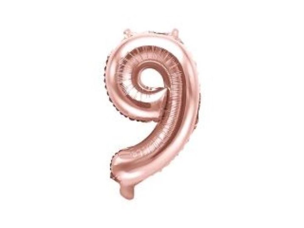 Balón foliový číslice růžovozlatá - Rose Gold 35 cm - 9 (NELZE PLNIT HELIEM) - PartyDeco