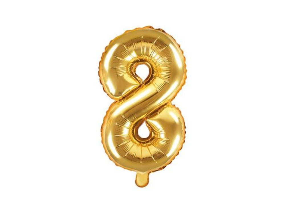 Balón foliový číslice zlatá 35 cm -8 (NELZE PLNIT HELIEM) - PartyDeco
