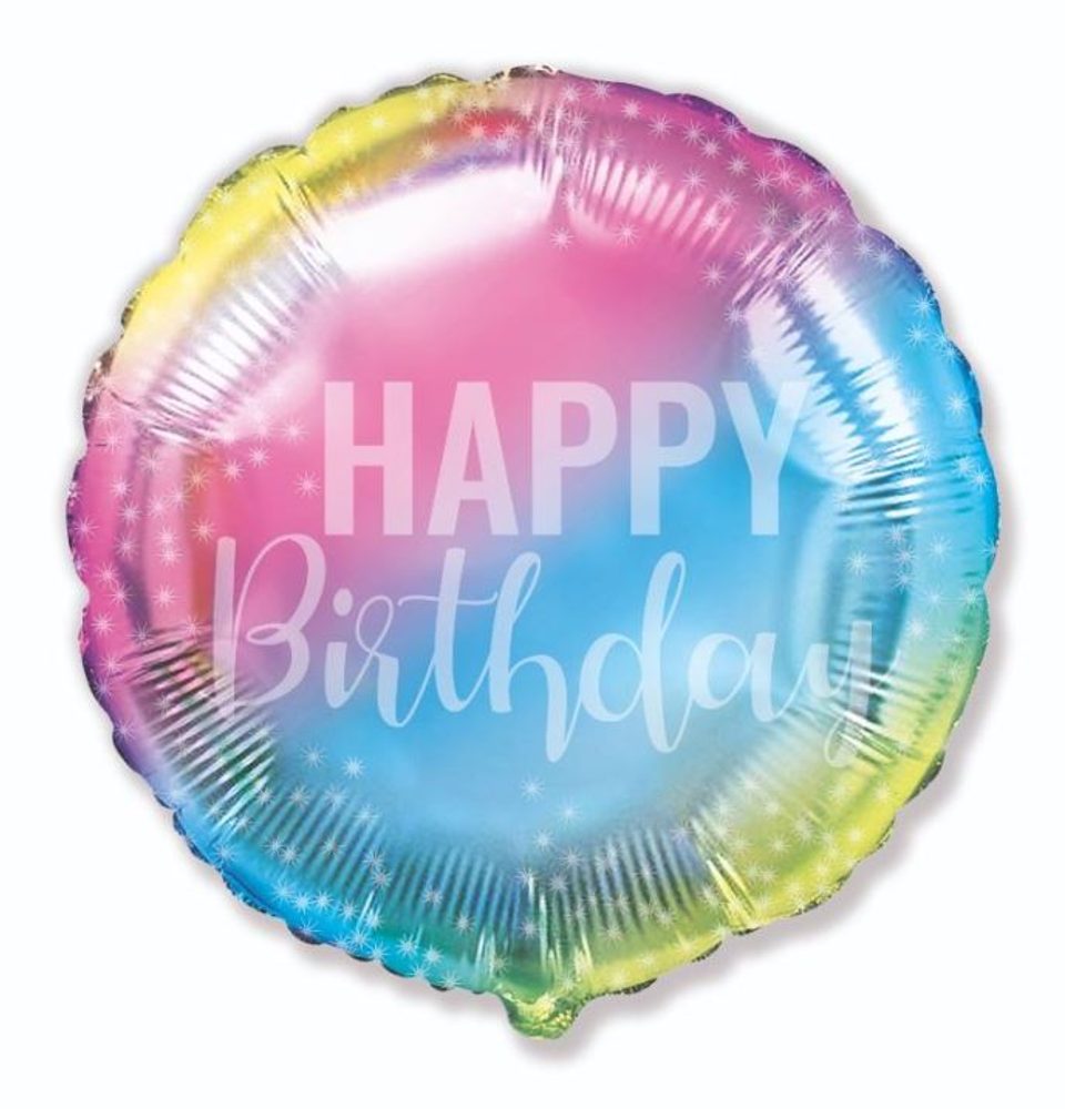 Balón foliový 45cm kulatý DUHOVÝ- RAINBOW - Happy Birthday - narozeniny - FLEXMETAL