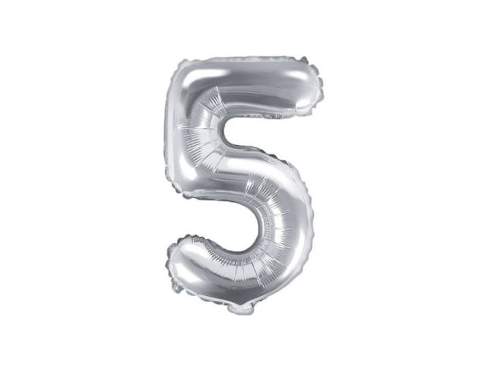Balón foliový číslice stríbrné 35 cm - 5 (NELZE PLNIT HELIEM) - PartyDeco