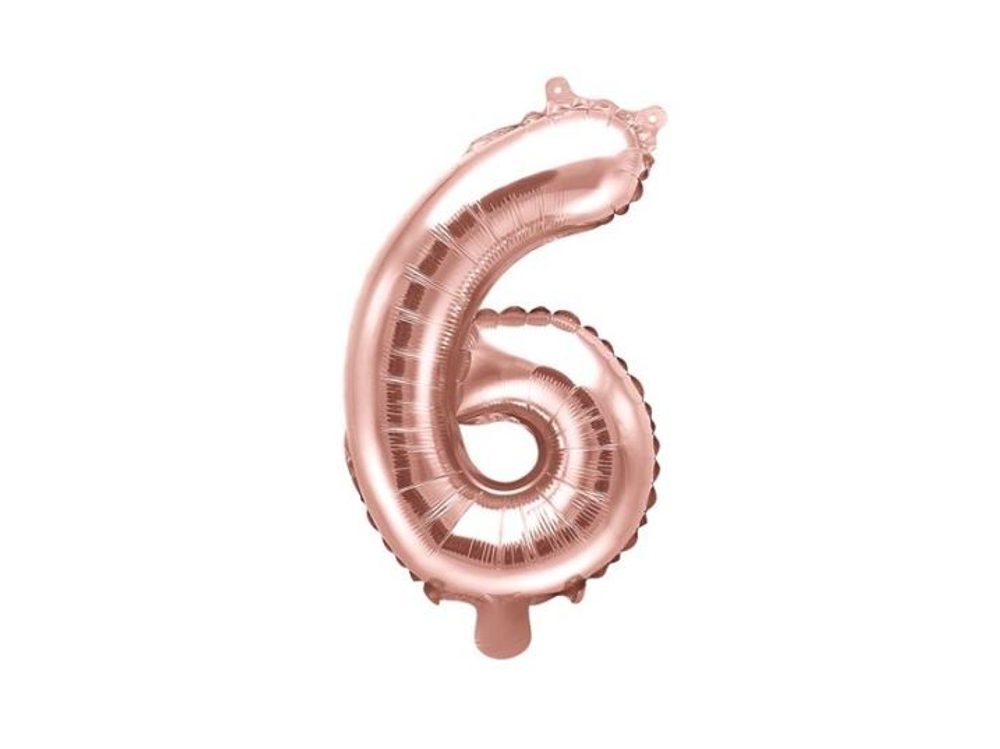 Balón foliový číslice růžovozlatá - Rose Gold 6 - 35 cm (NELZE PLNIT HELIEM) - PartyDeco
