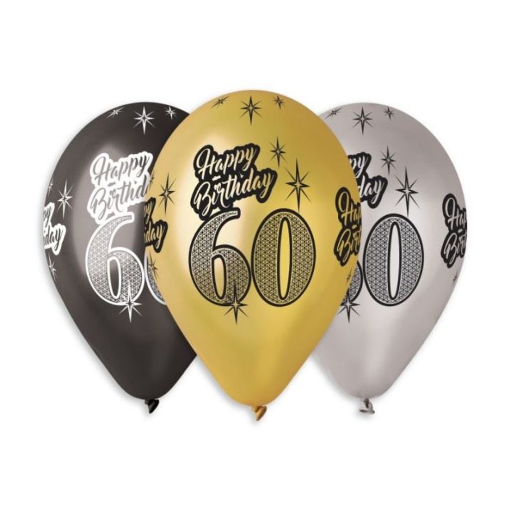 Balónky metalické 60 let, Happy Birthday - mix barev - 30 cm (5 ks) | SMART  | Balóniky | Dometa | kvalitné domáce potreby