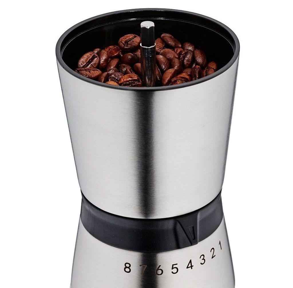 Mlynček na kávu s keramickými kameňmi nerezová oceľ/sklo - osemstupňový  čierny | Kela | Príprava kávy | Dometa | kvalitné domáce potreby