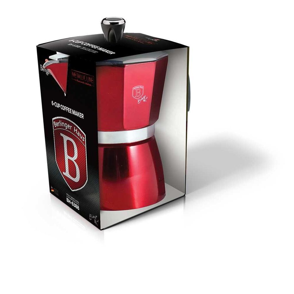 Konvice na espresso 6 šálků Burgundy Metallic Line BERLINGERHAUS BH-6388  300ml | BERLINGERHAUS | Moka kanvičky | Dometa | kvalitné domáce potreby