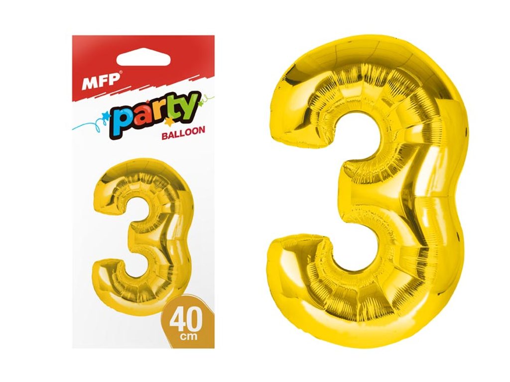 balónek č. 3 nafukovací fóliový 40 cm - zlatý 8000176 | MFP Paper s.r.o. |  Papírnictví | Dometa | kvalitné domáce potreby
