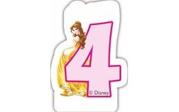Princess dortová svíčka bílá s růžovým číslem 4 a s princeznou