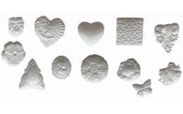 Silicone mould 12 embellishments - hearts, filigree, bells, butterfly, flowers...