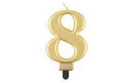 Birthday cake candle - 8 - metallic gold - 8 cm