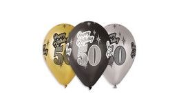 Balónky metalické 50 let, Happy Birthday - mix barev - 30 cm (5 ks)