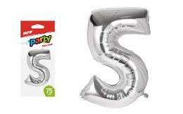 balónek č. 5 nafukovací fóliový 75 cm - stříbrný 8000166