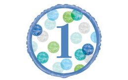 Foil balloon 1st birthday blue with polka dots - 45 cm